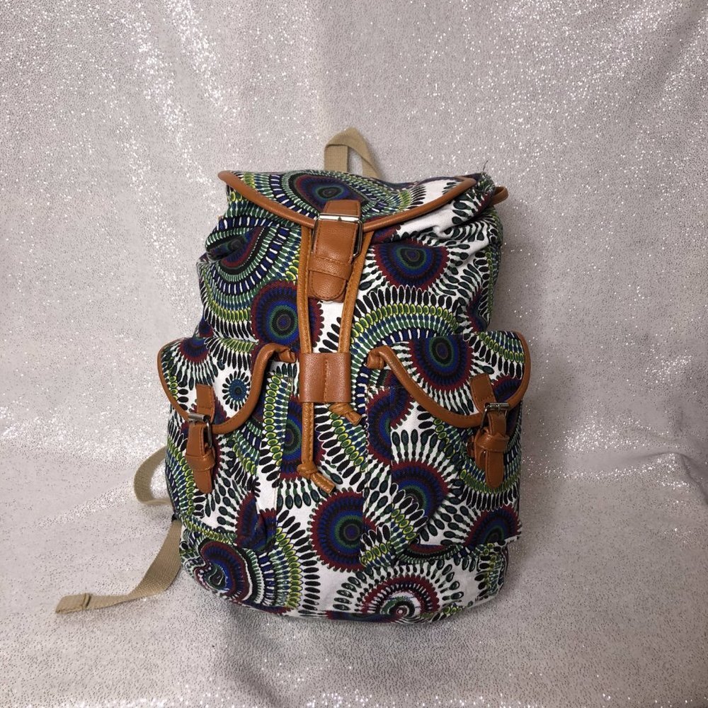 Womens Multicolor Medallion Print Canvas Backpack
